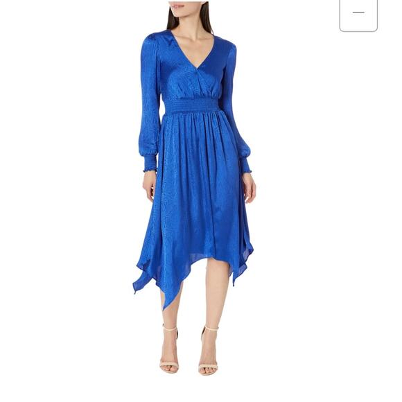 NWT! Michael Kors Blue Longsleeve V-neck full length dress size Large - Picture 1 of 12